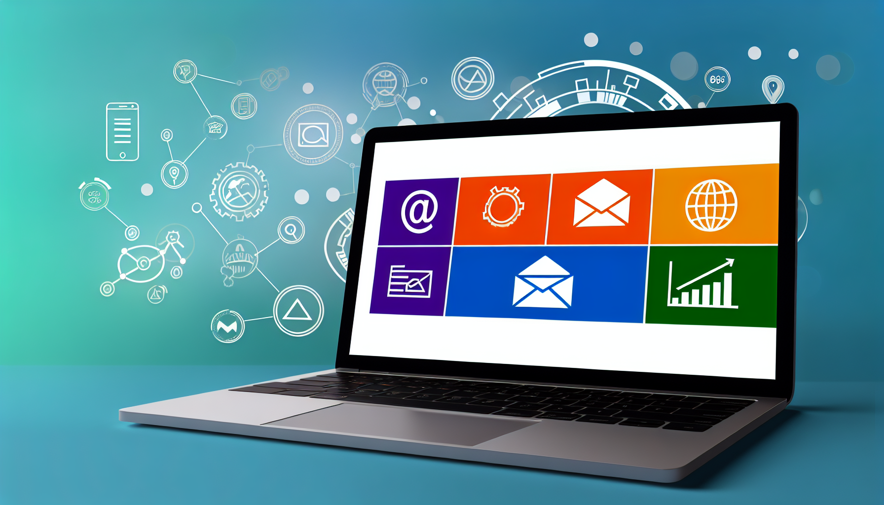 Capa do blog sobre automação de marketing com ícones de ferramentas de marketing